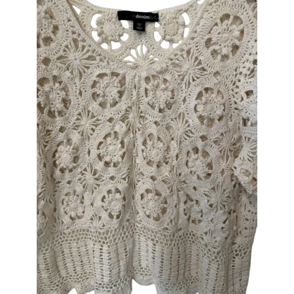 Denim 24/7 Women 3X White Boho Chic Crochet Lace Top V-Neck Short Sleeve Floral